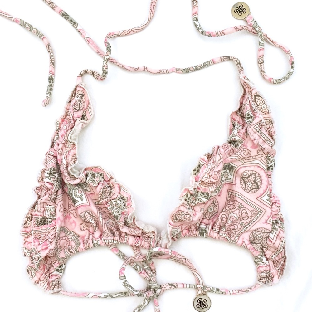 Juicy Couture Pink Paisley Ruffled Triangle Bikini Top